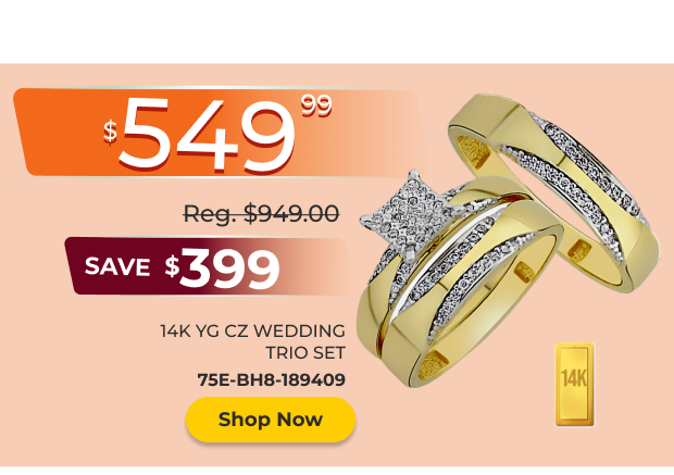 14K Yellow Gold CZ Wedding Trio Set