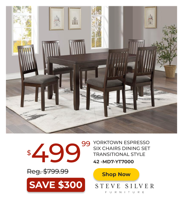 Yorktown Espresso Six Chairs Dining Set