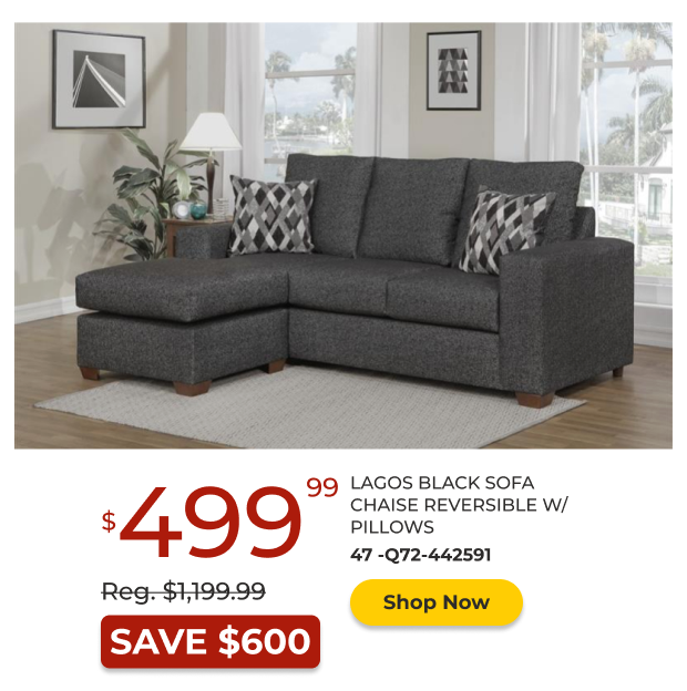 Lagos Black Sofa Chaise Reversible W/Pillows