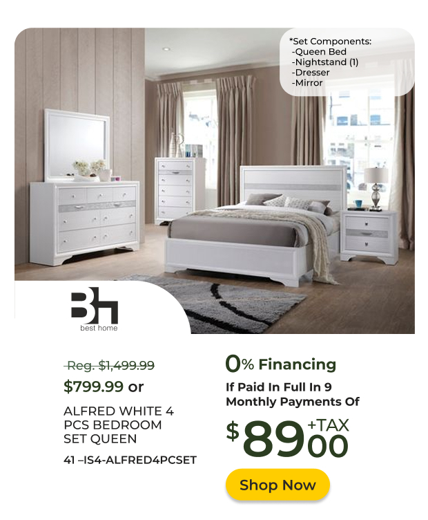 Alfred White 4 PCS Bedroom Set Queen