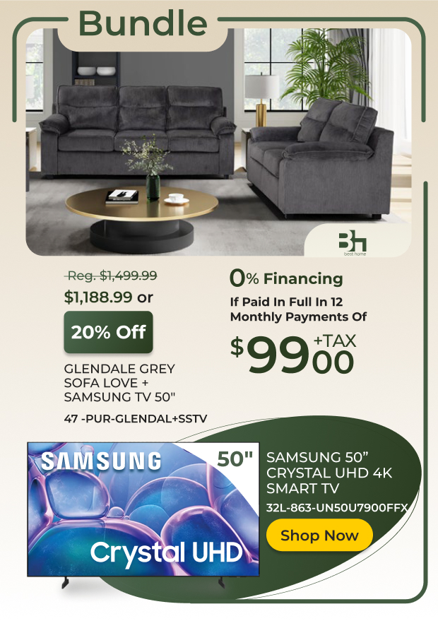 Glendale Grey Sofa Love + Samsung 50-inch TV