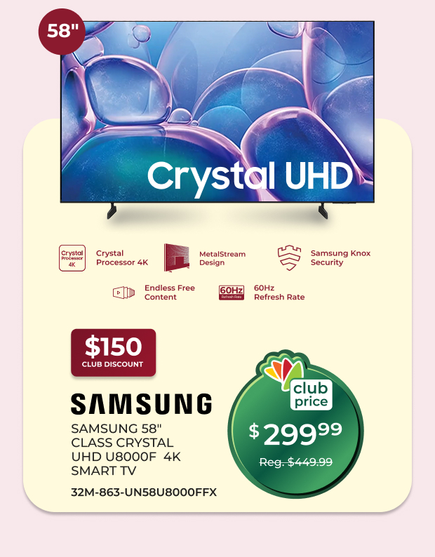 Samsung 58-inch Class Crystal UHD 4K Smart TV