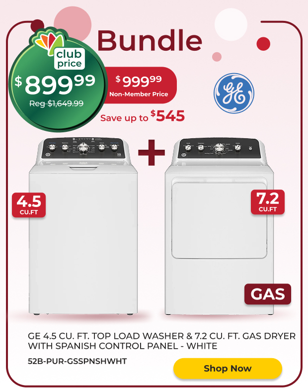GE 4.5 CU. FT Washer & 7.2 CU. FT Gas Dryer Bundle