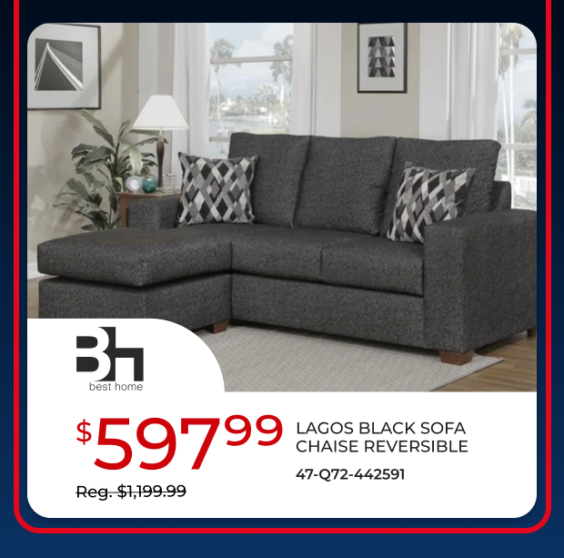 Lagos Black Sofa Chaise Reversible