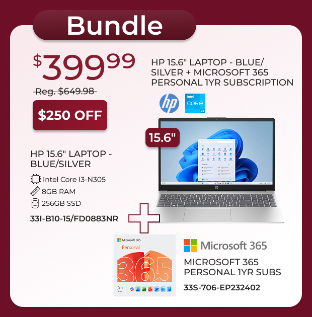 HP 15.6-inch Laptop + Microsoft 365 Bundle