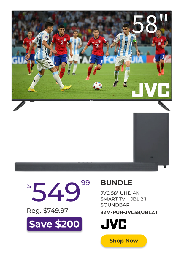 JVC 58" UHD 4K Smart TV + Soundbar Bundle