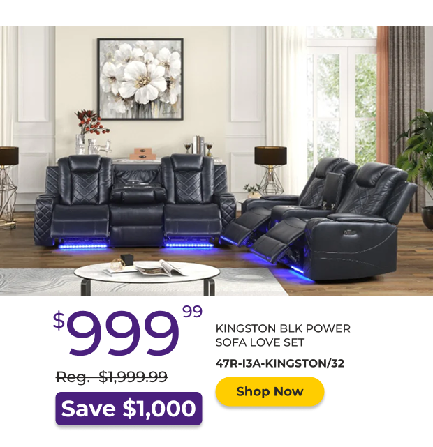 Kingston Black Power Sofa Love Seat
