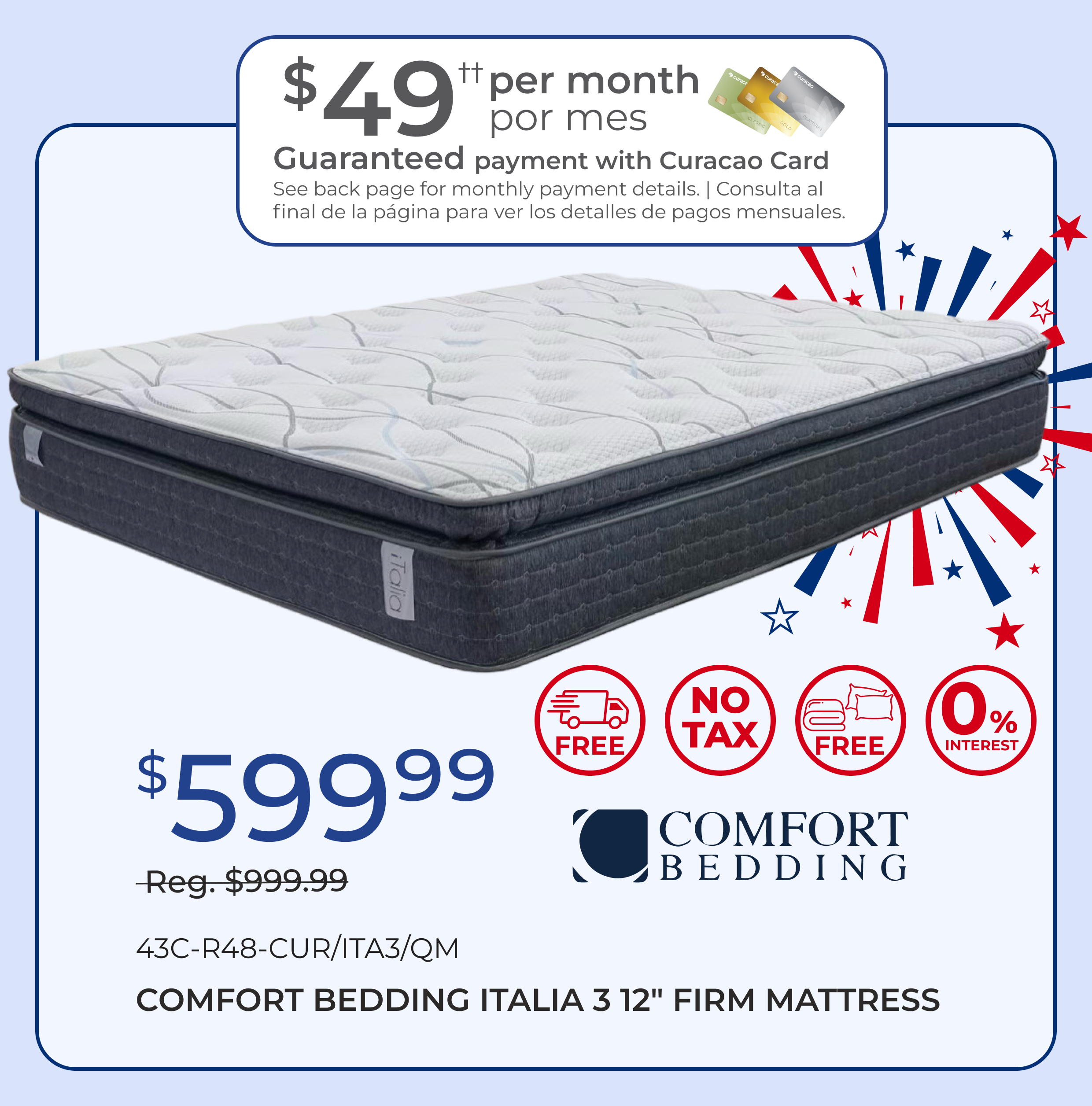 Comfort Bedding Italia 3 12-inch Firm Mattress