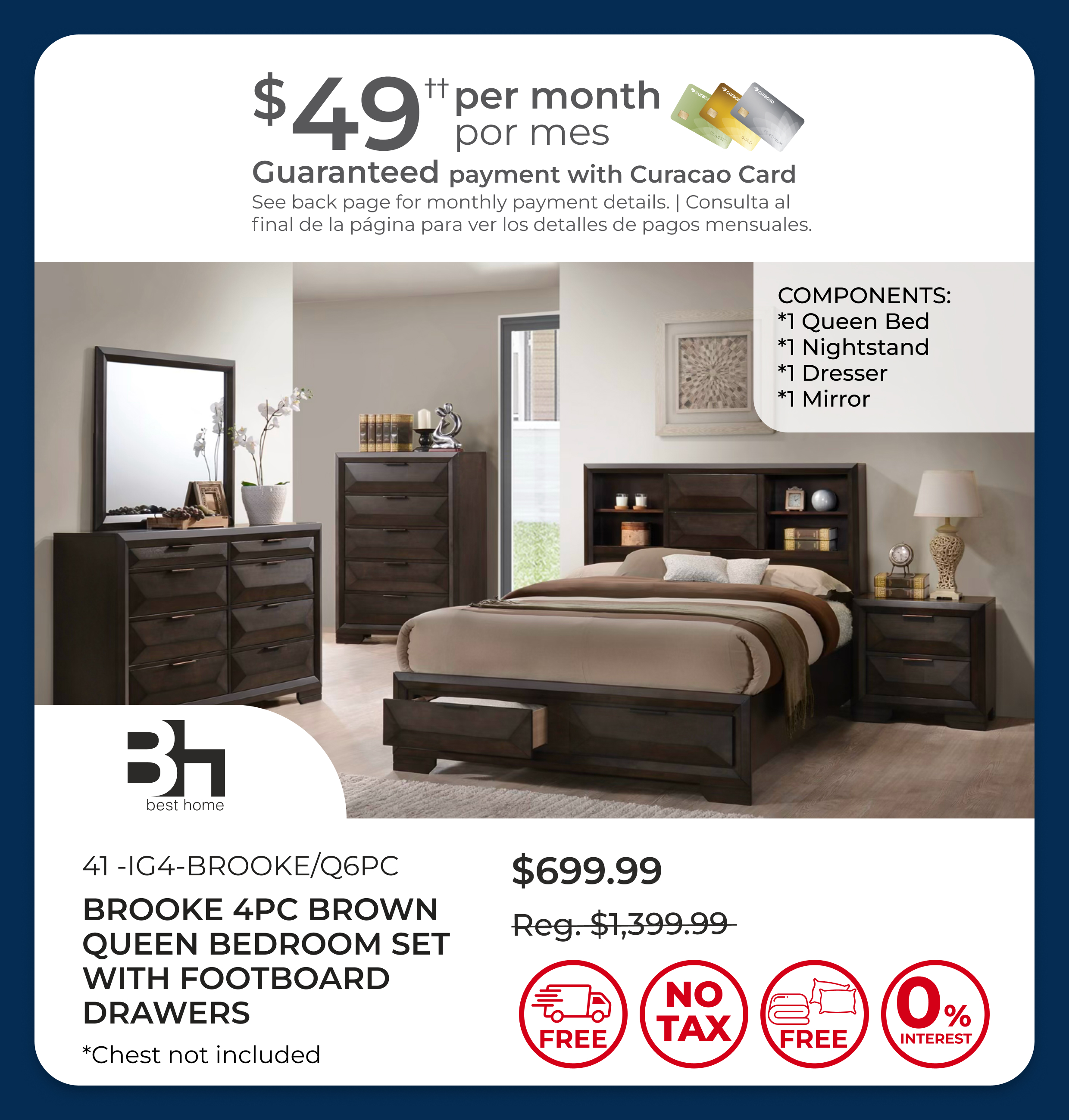 Brooke 4PC Brown Queen Bedroom Set