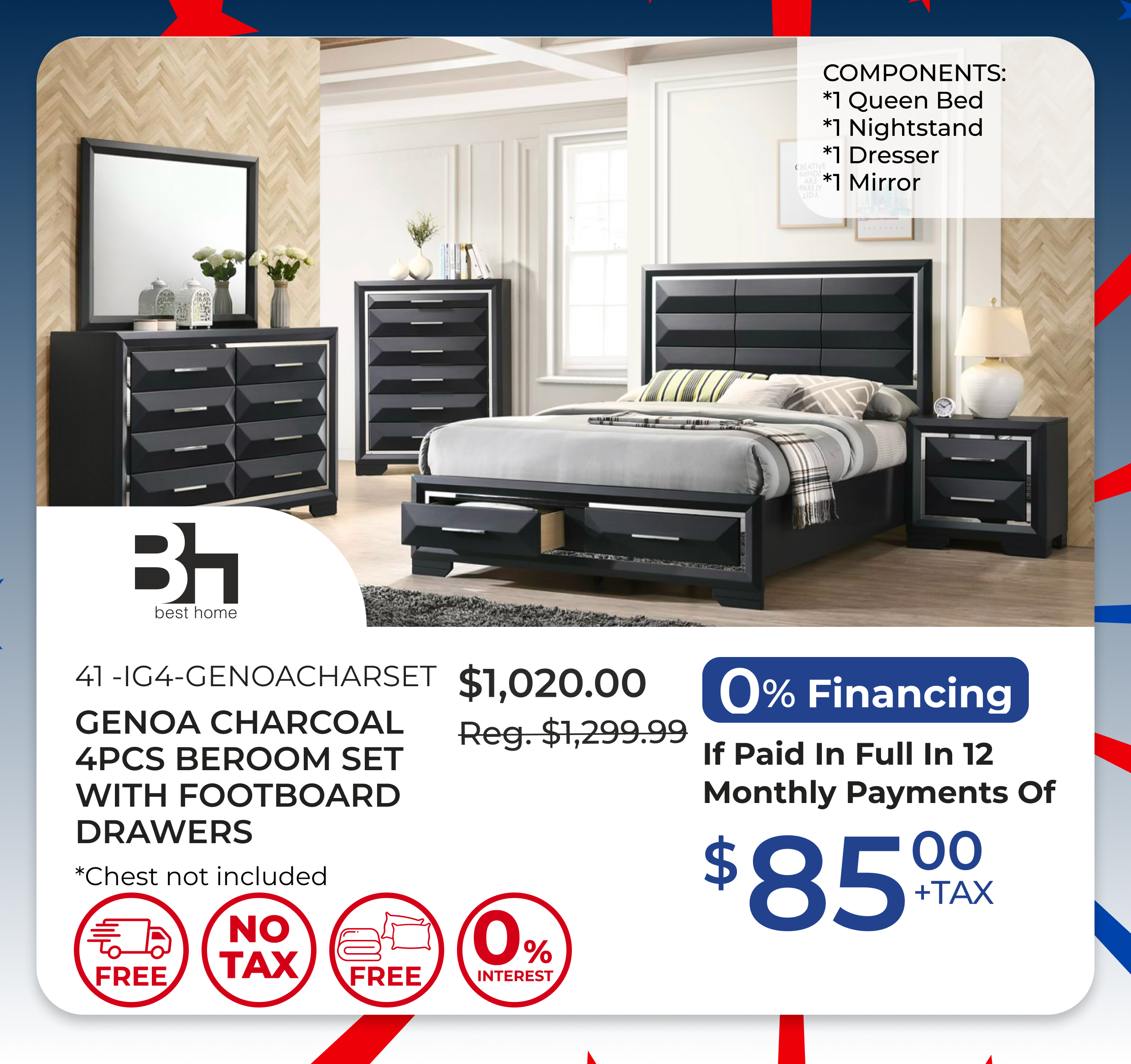 Genoa Charcoal 4PCS Bedroom Set
