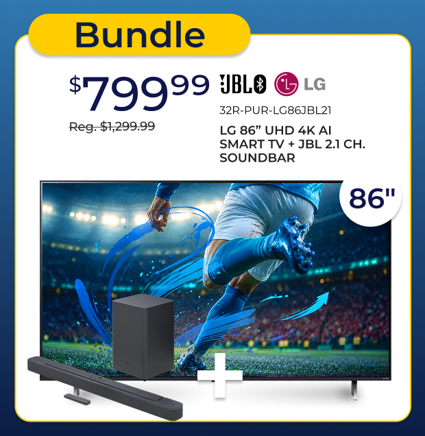 LG 86-inch UHD 4K AI Smart TV + JBL Sound Bar