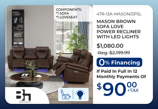Mason Brown Sofa Love Power Recliner Set