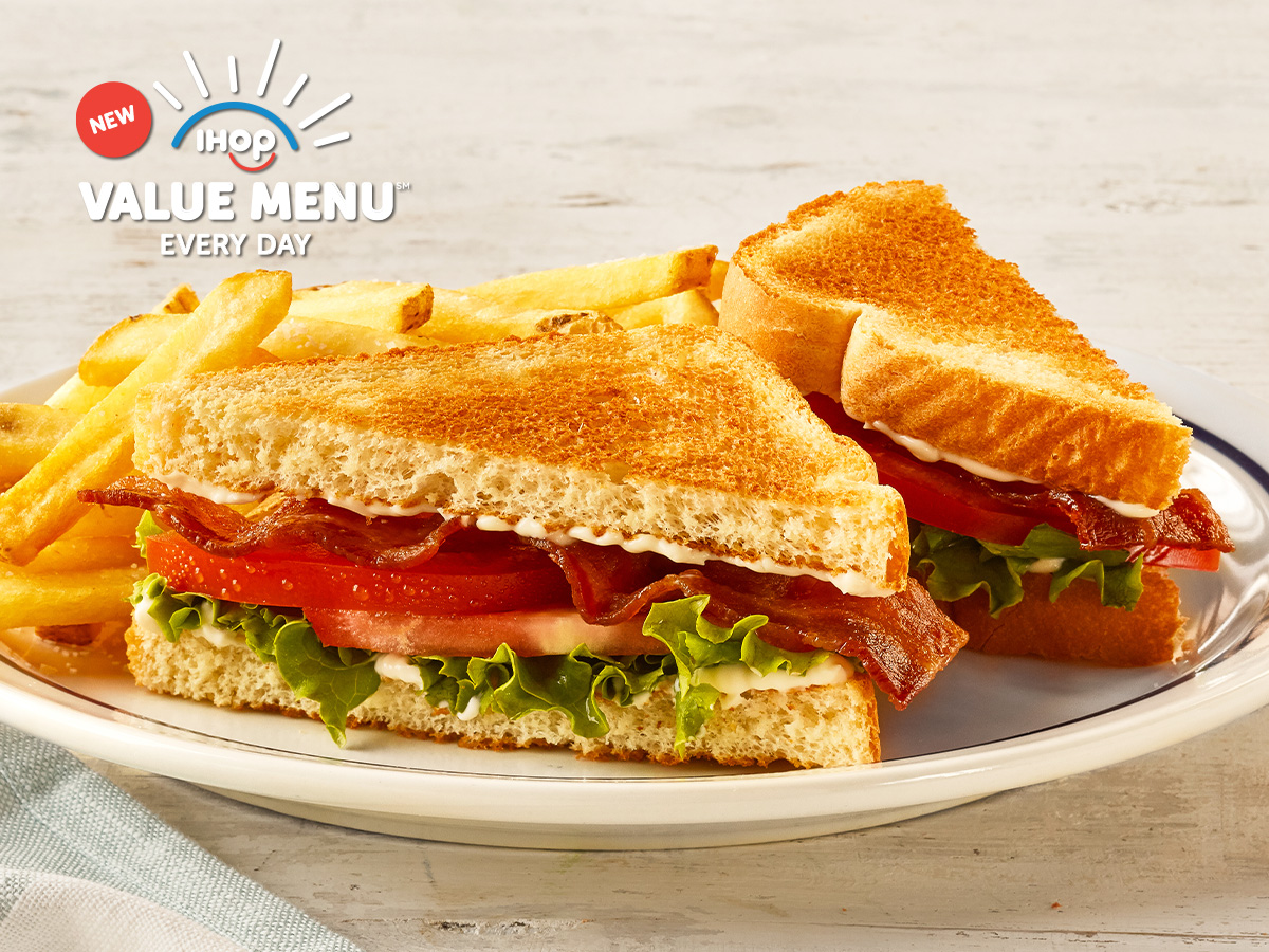 The Value Menu BLT on a plate with fries.
