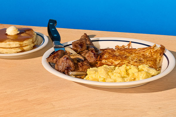 Plated version of the Sirloin Tips & Eggs