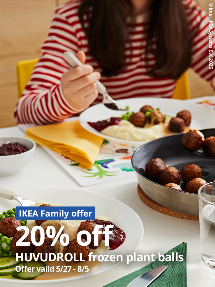 IKEA Family offer 20% off HUVUDROLL frozen plant balls Offer valid 5/27 - 8/5