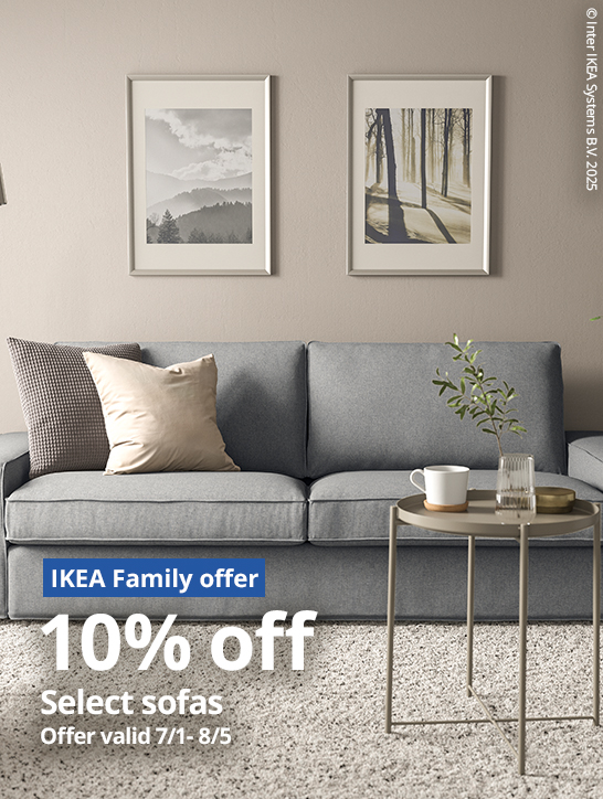 IKEA Family offer 10% off select sofas offer valid 7/1 - 8/5
