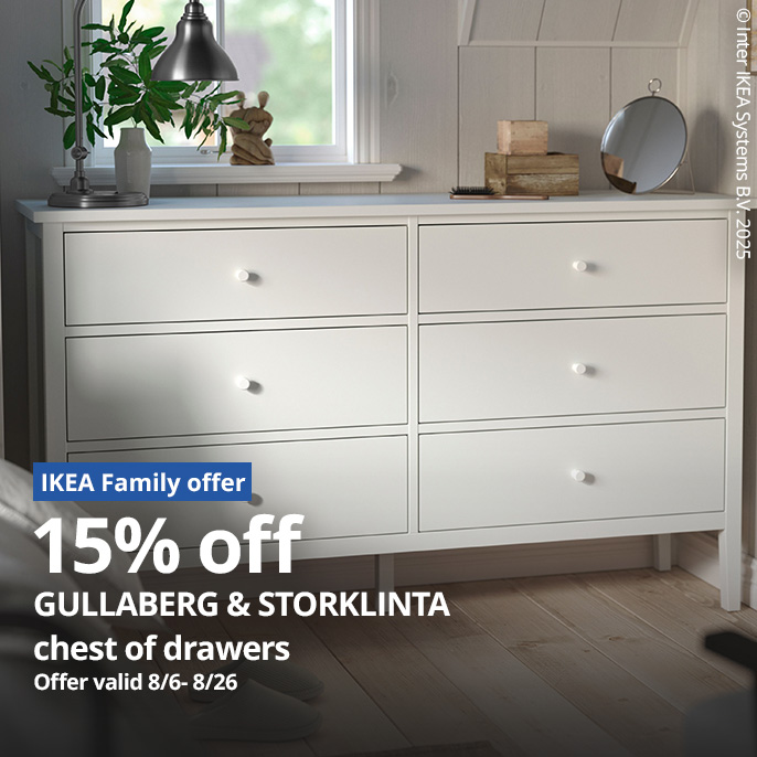 15% off select GULLABERG & STORKLINTA chest of drawers