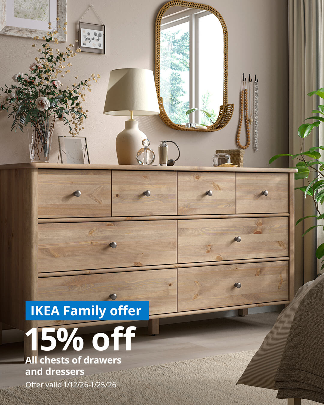 15% off all chests of drawers and dressers