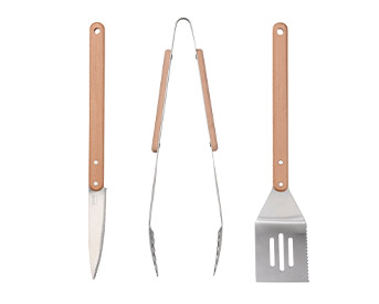 GRILLTIDER 3-piece barbecue tools set, stainless steel/beech