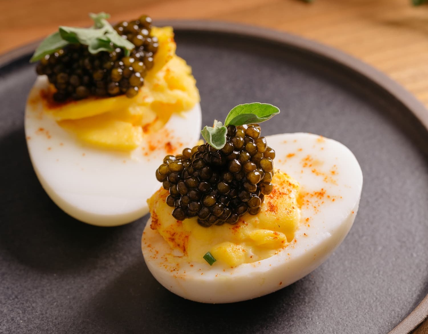 Deviled eggs with caviar