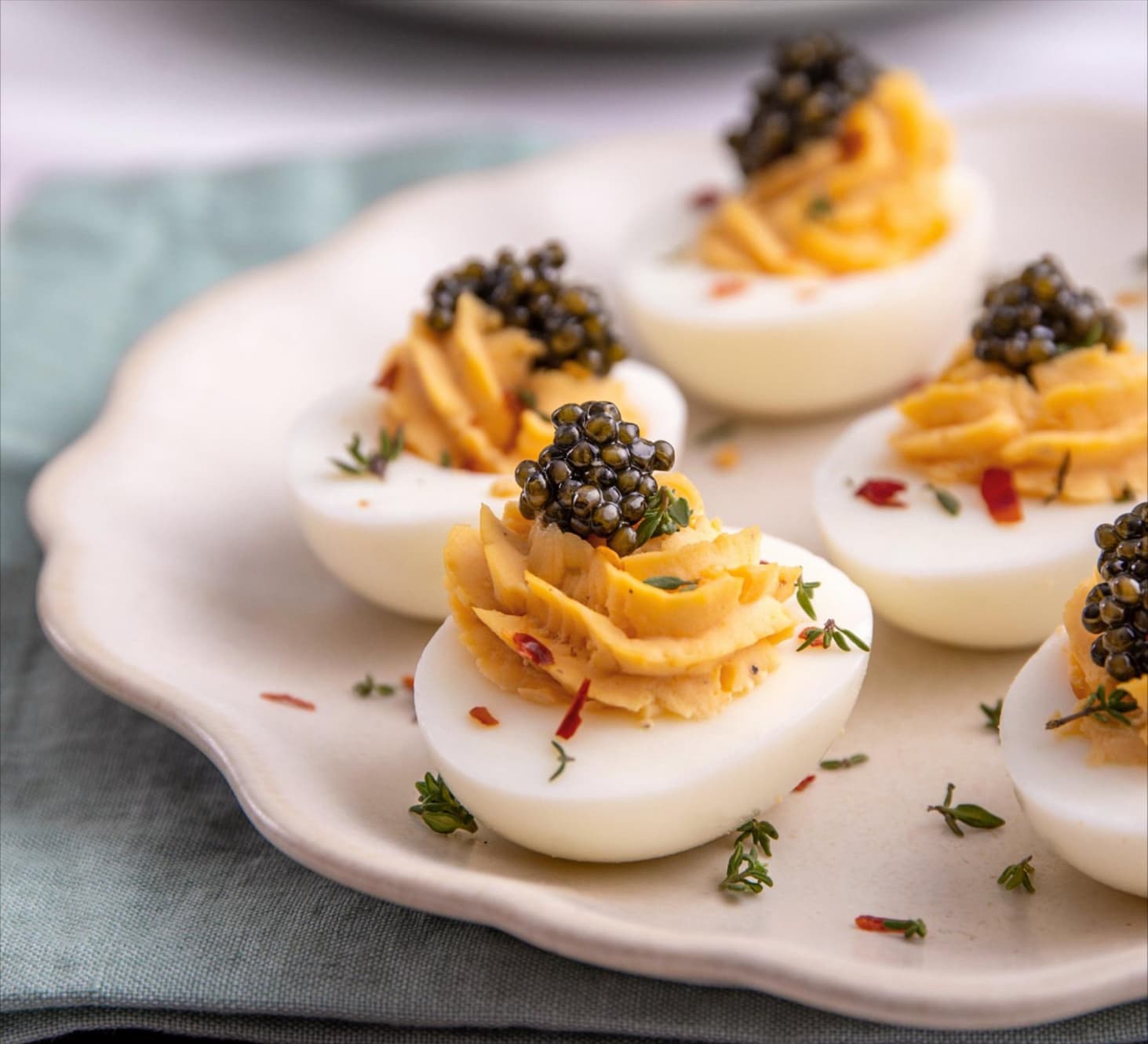 Deviled eggs topped with Imperia Caviar