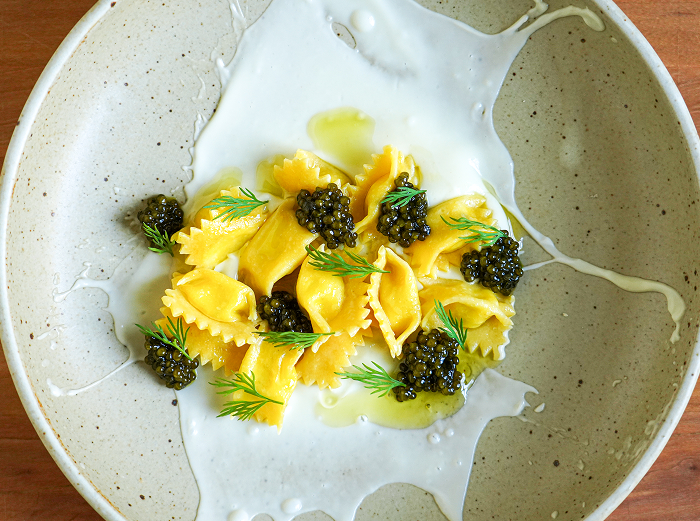 Salmon Ravioli with Caviar
