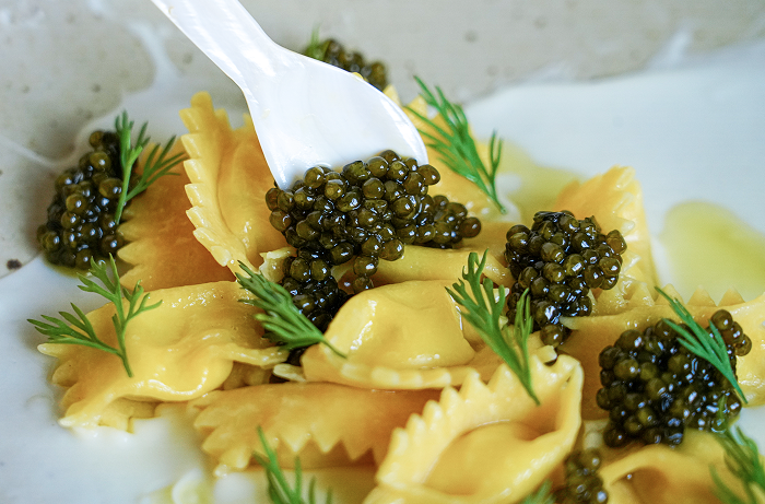 Prawn & Smoked Salmon Ravioli with Caviar