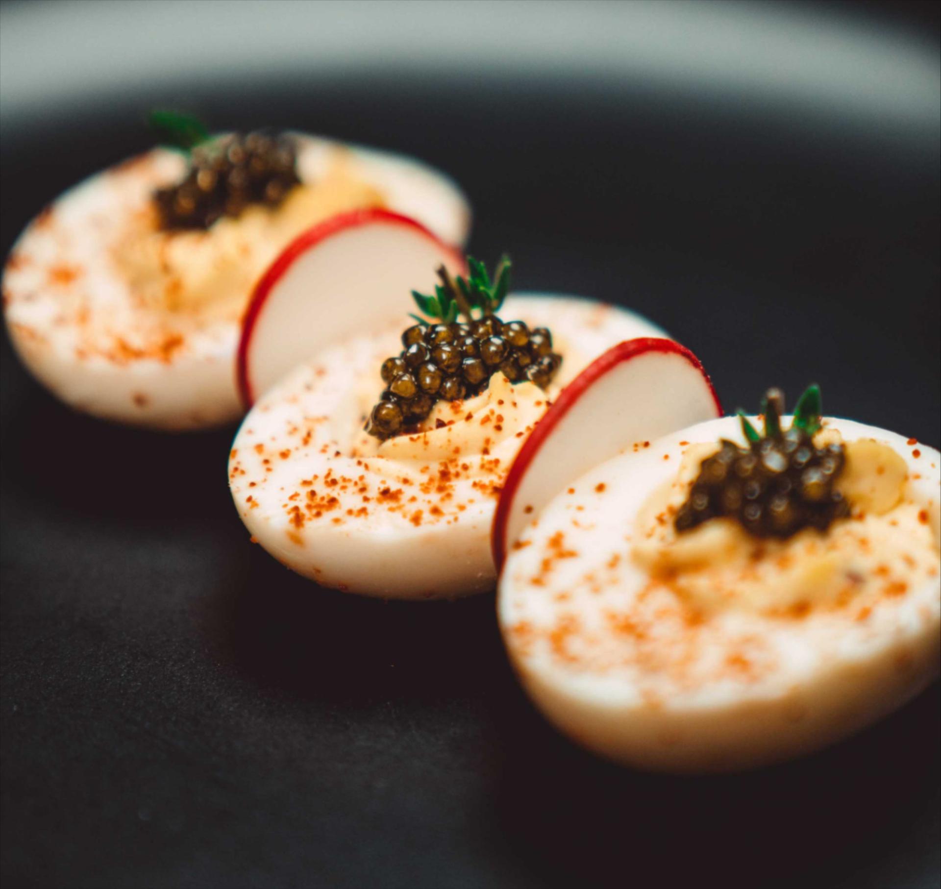 Caviar topped deviled eggs