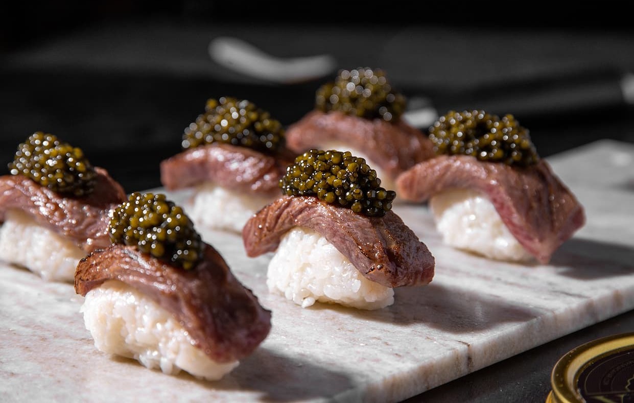 Pizza with caviar