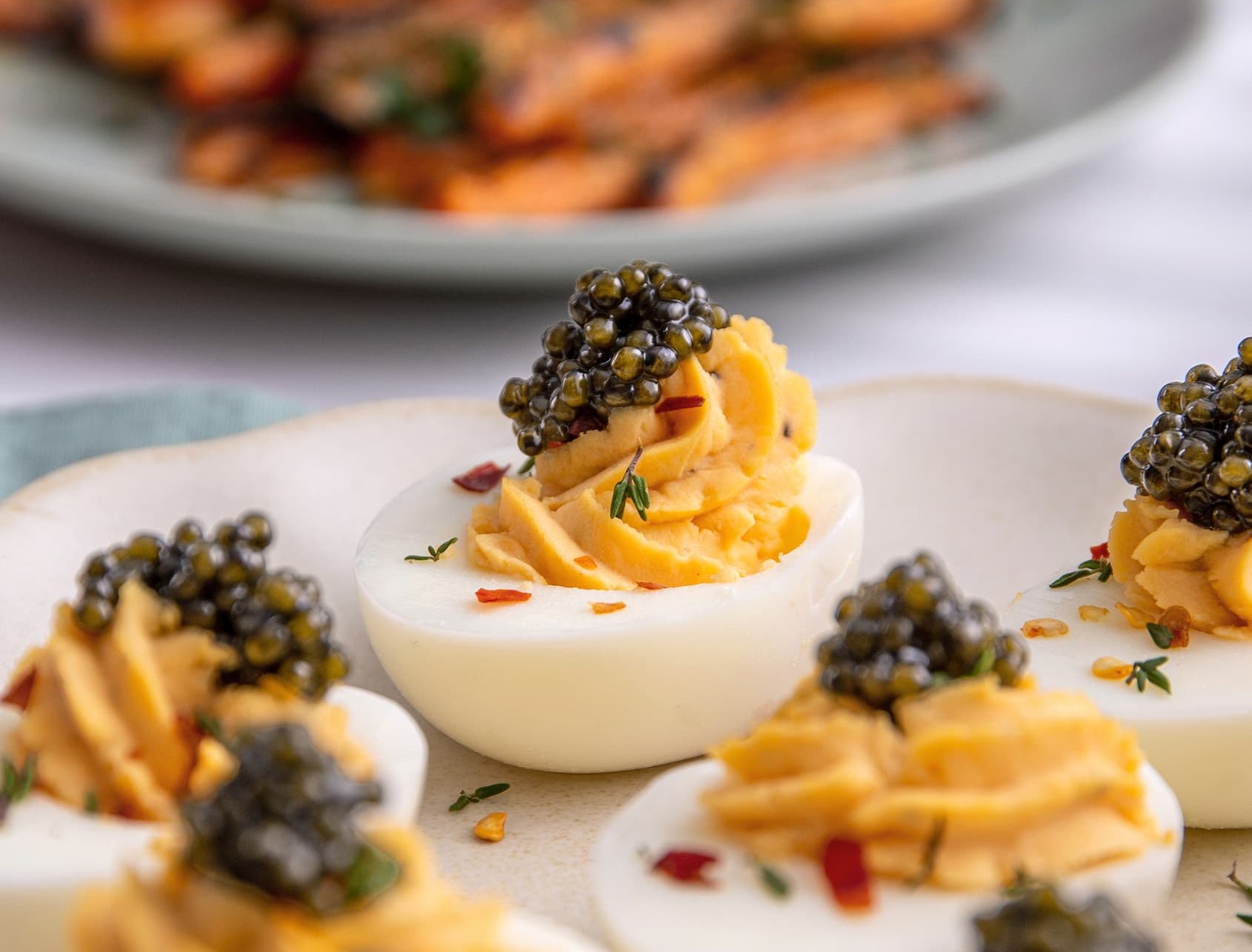 Caviar topped deviled eggs