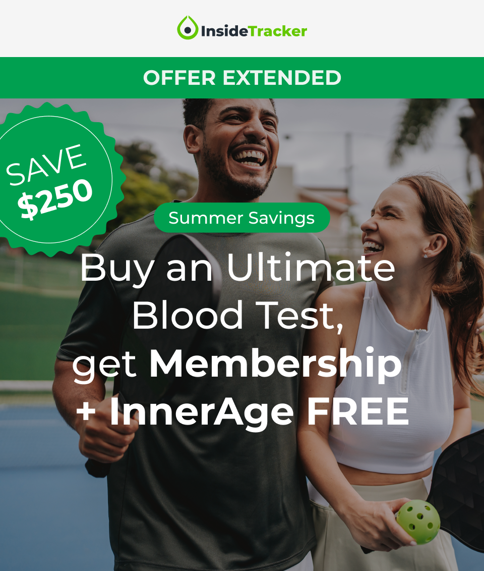 Offer extended! Summer Savings Buy an Ultimate  Blood Test,  get Membership  + InnerAge FREE Score major savings to last you all summer! Add “Membership + Ultimate Test” to your cart. Click “Add InnerAge analysis to each retest” at checkout. (You can find this directly under Ultimate) Apply code SUMMERSAVINGS to take $250 off! Shop now