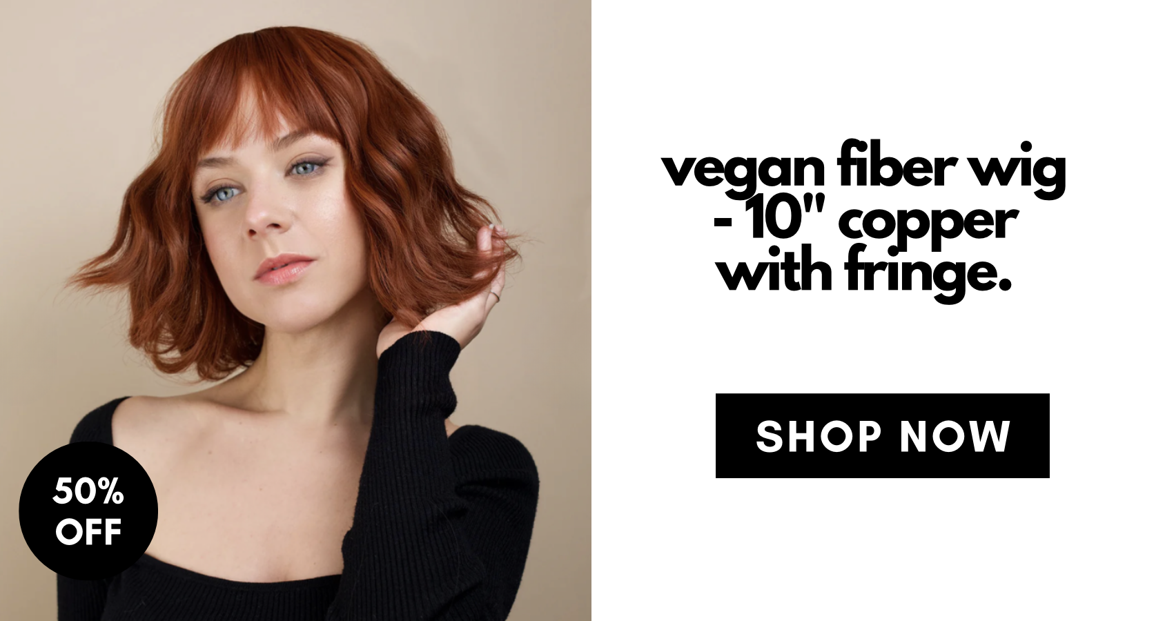 vegan fiber wig - 10" copper with fringe.  SHOP NOW