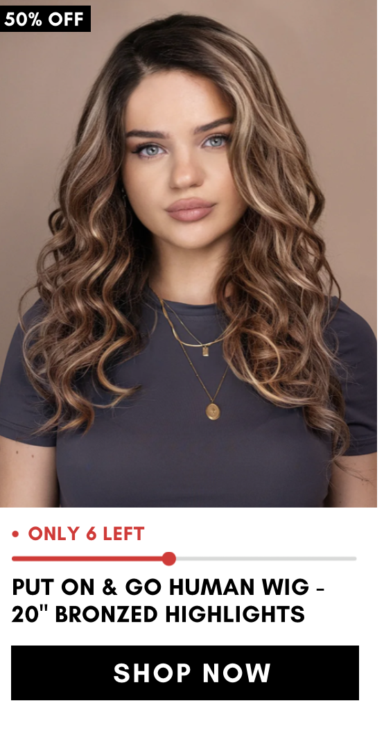 put on & go human wig - 20" bronzed highlights