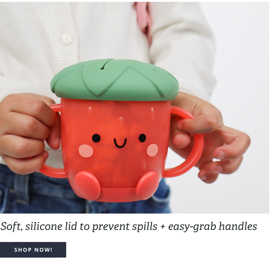 Soft, silicone lid to prevent spills + easy-grab handles