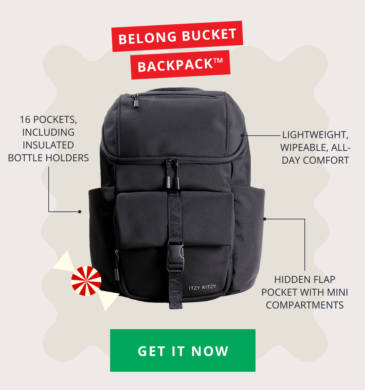 BELONG BUCKET BACKPACK™ |  16 pockets, including insulated bottle holders - Lightweight, wipeable, all-day comfort - Hidden flap pocket with mini compartments [ GET IT NOW ] 