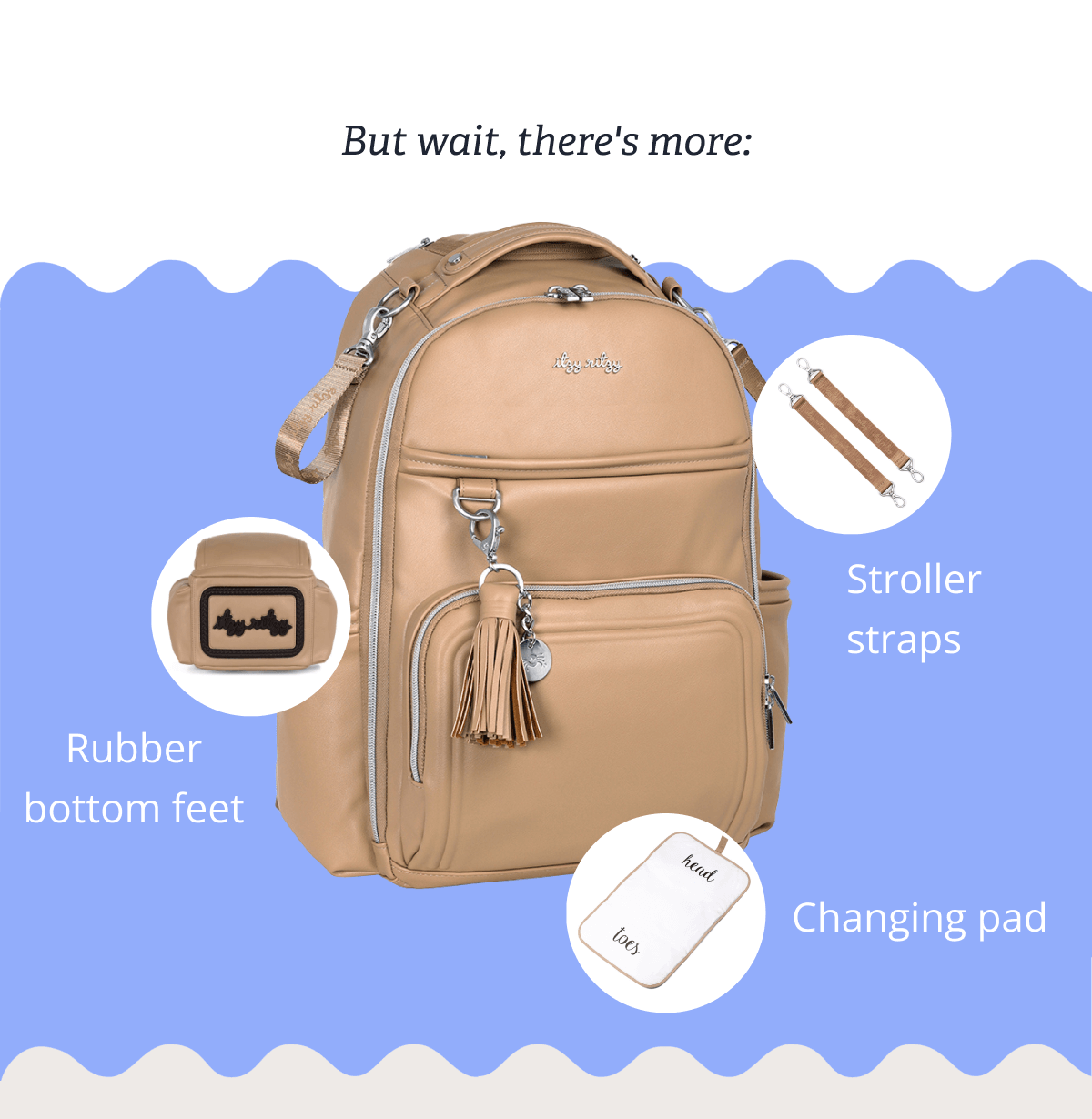 But wait, there's more: Rubber bottom feet - Stroller Straps - Changing Pad