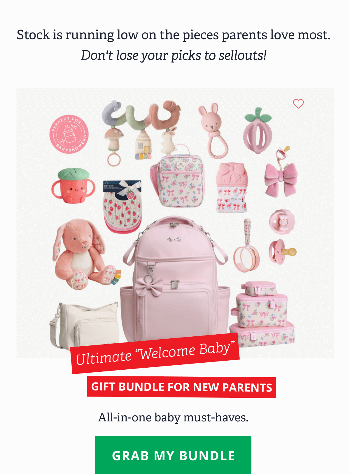 Stock is running low on the pieces parents love most.  Don't lose your picks to sellouts! | Ultimate “Welcome Baby” Gift Bundle for New Parents All-in-one newborn must-haves. [ GRAB MY BUNDLE ]