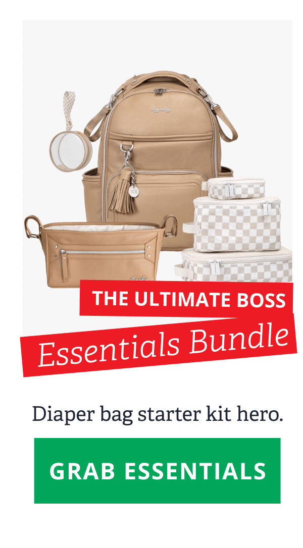 The Ultimate Boss Essentials Bundle Diaper bag starter kit hero. [ GRAB ESSENTIALS ]