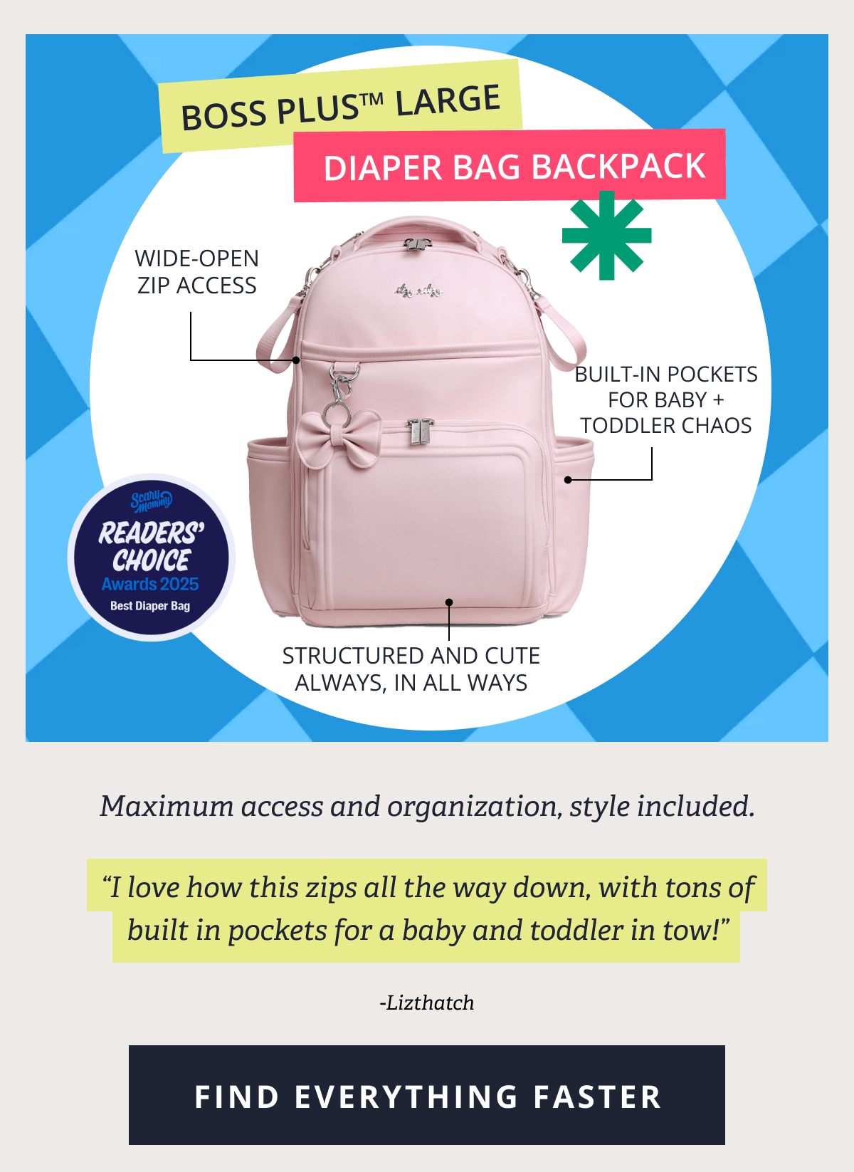 Boss Plus™ Large Diaper Bag Backpack | Built-in pockets for baby + toddler chaos - Wide-open zip access - Structured and cute always, in all ways | Maximum access and organization, style included. “I love how this zips all the way down, with tons of built in pockets for a baby and toddler in tow!” - -Lizthatch [ FIND EVEYRTHING FASTER ] 