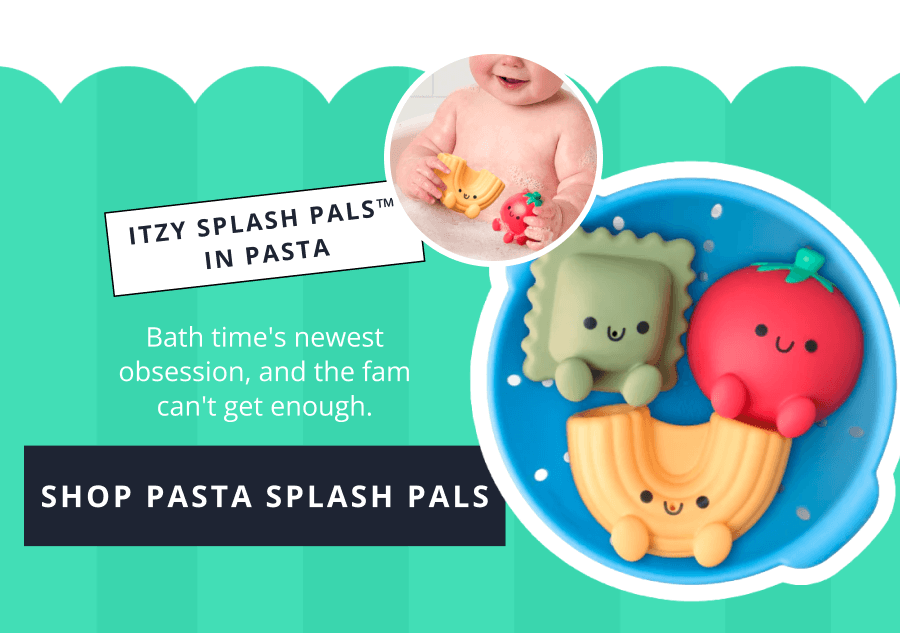 Itzy Splash Pals™ in Pasta | Bath time's newest obsession, and the fam can't get enough. [ SHOP PASTA SPLASH PALS ]