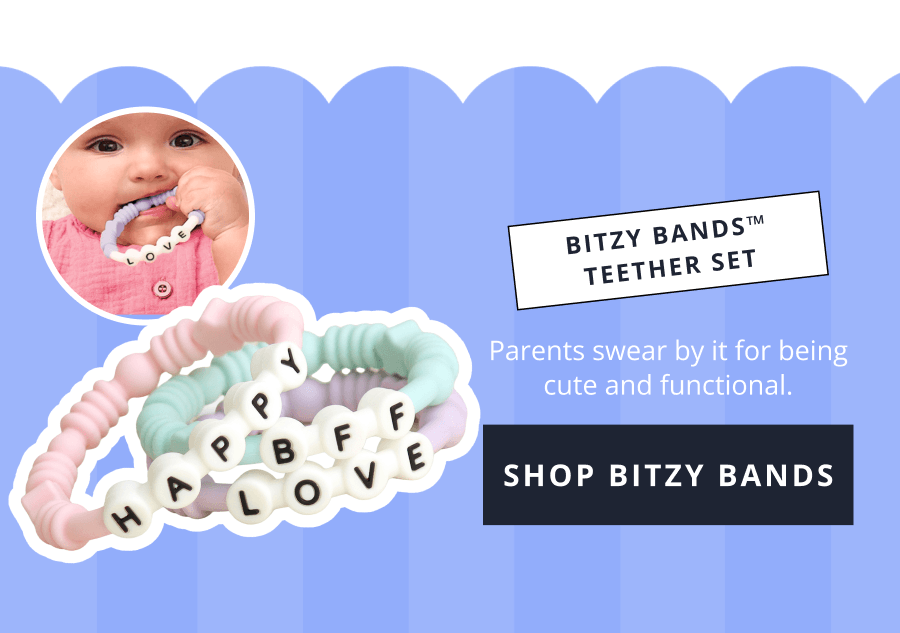 Bitzy Bands™ Teether Set | Parents swear by it for being cute and functional. [ SHOP BITZY BANDS ]