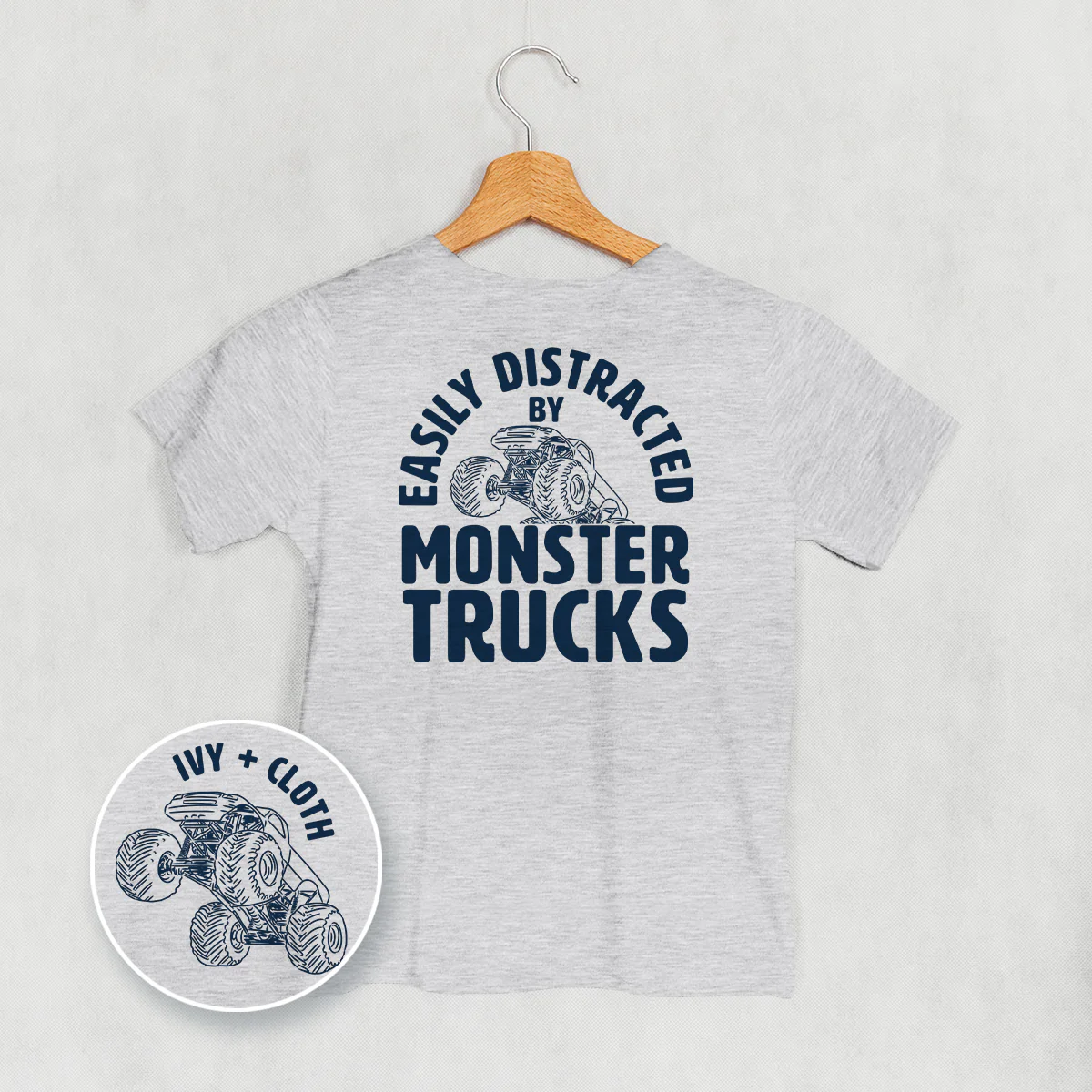 Image of Easily Distracted By Monster Trucks (Kids Back Print)