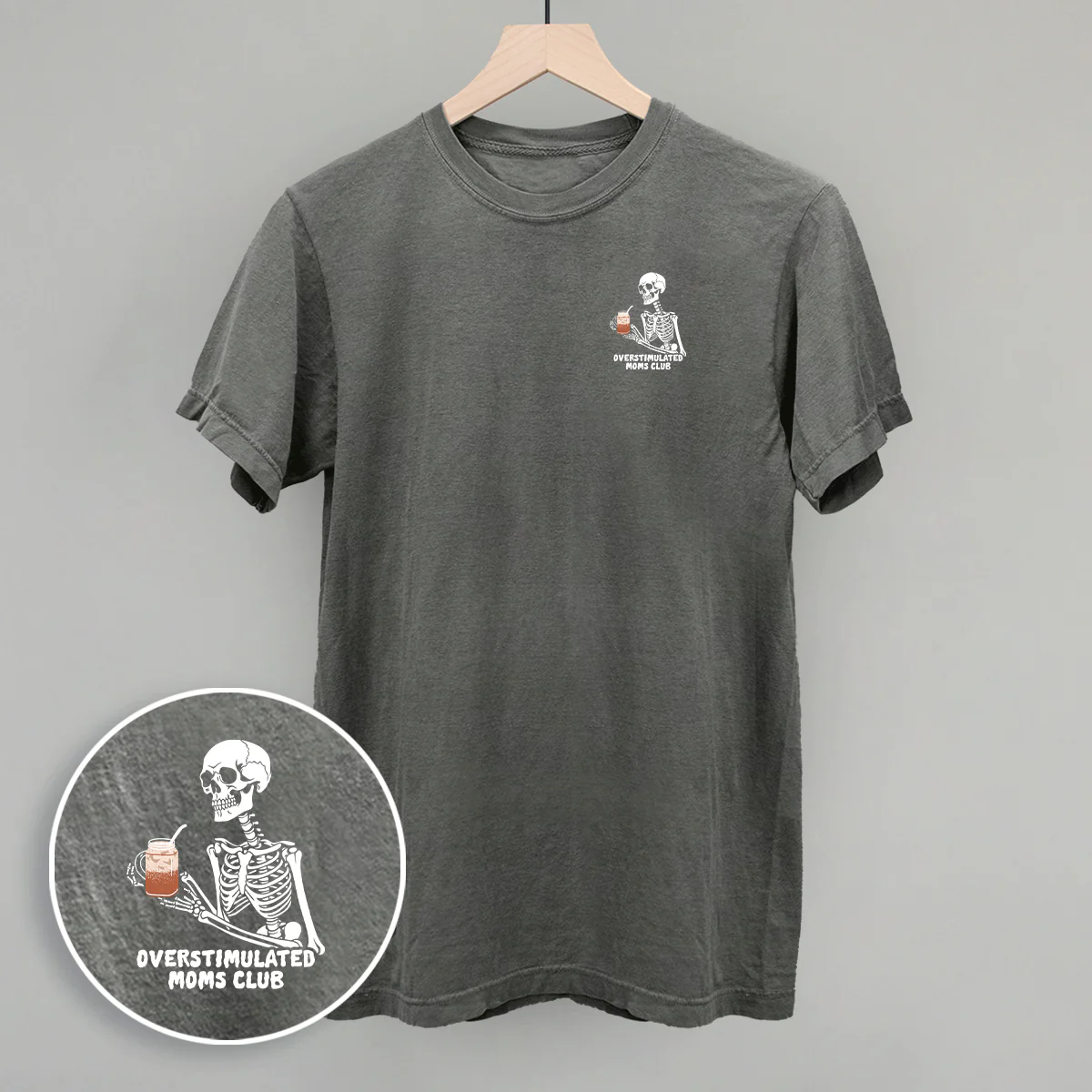 Image of Overstimulated Moms Club (Skeleton + Coffee) (Left Chest)