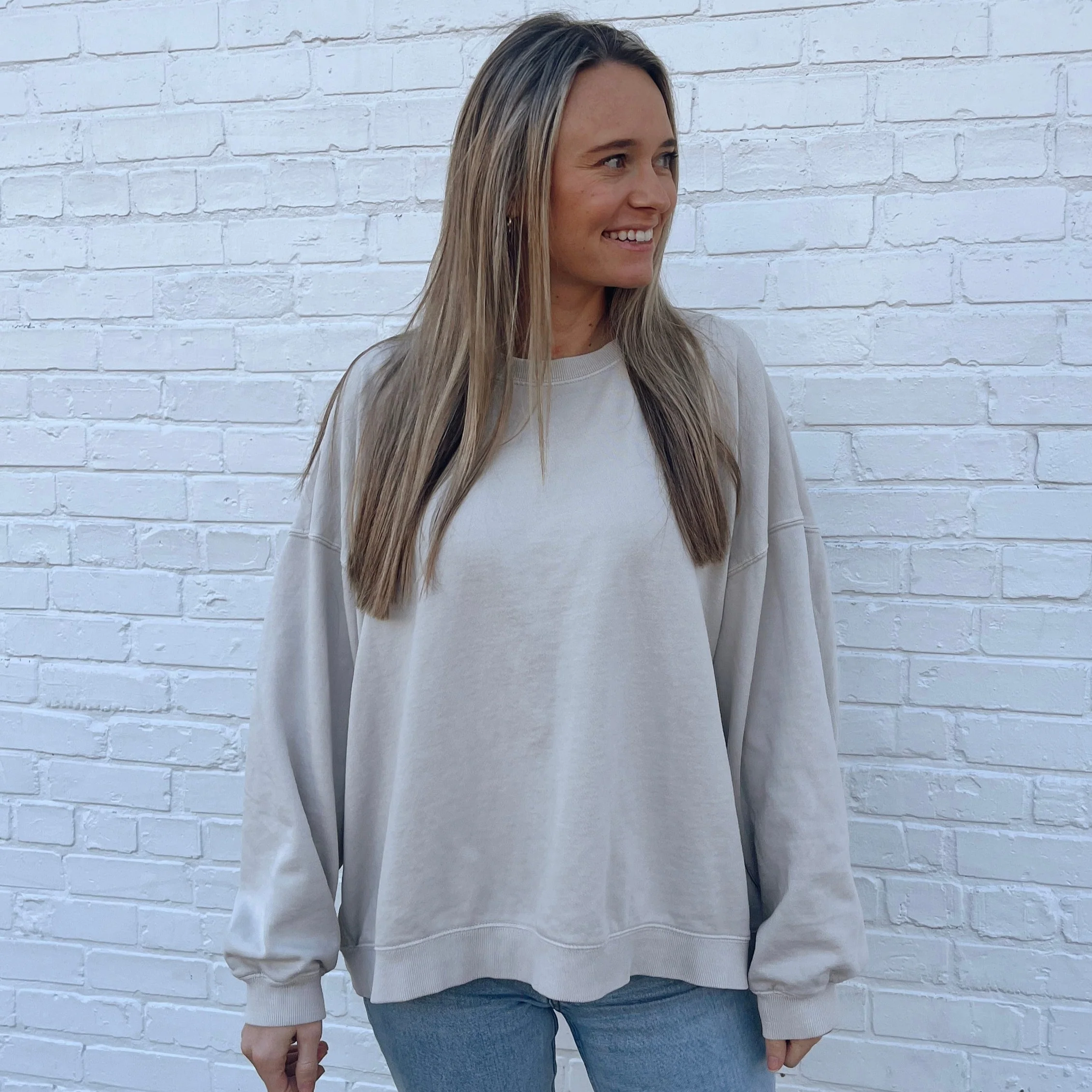 Image of Bone Oversized Boxy Crew