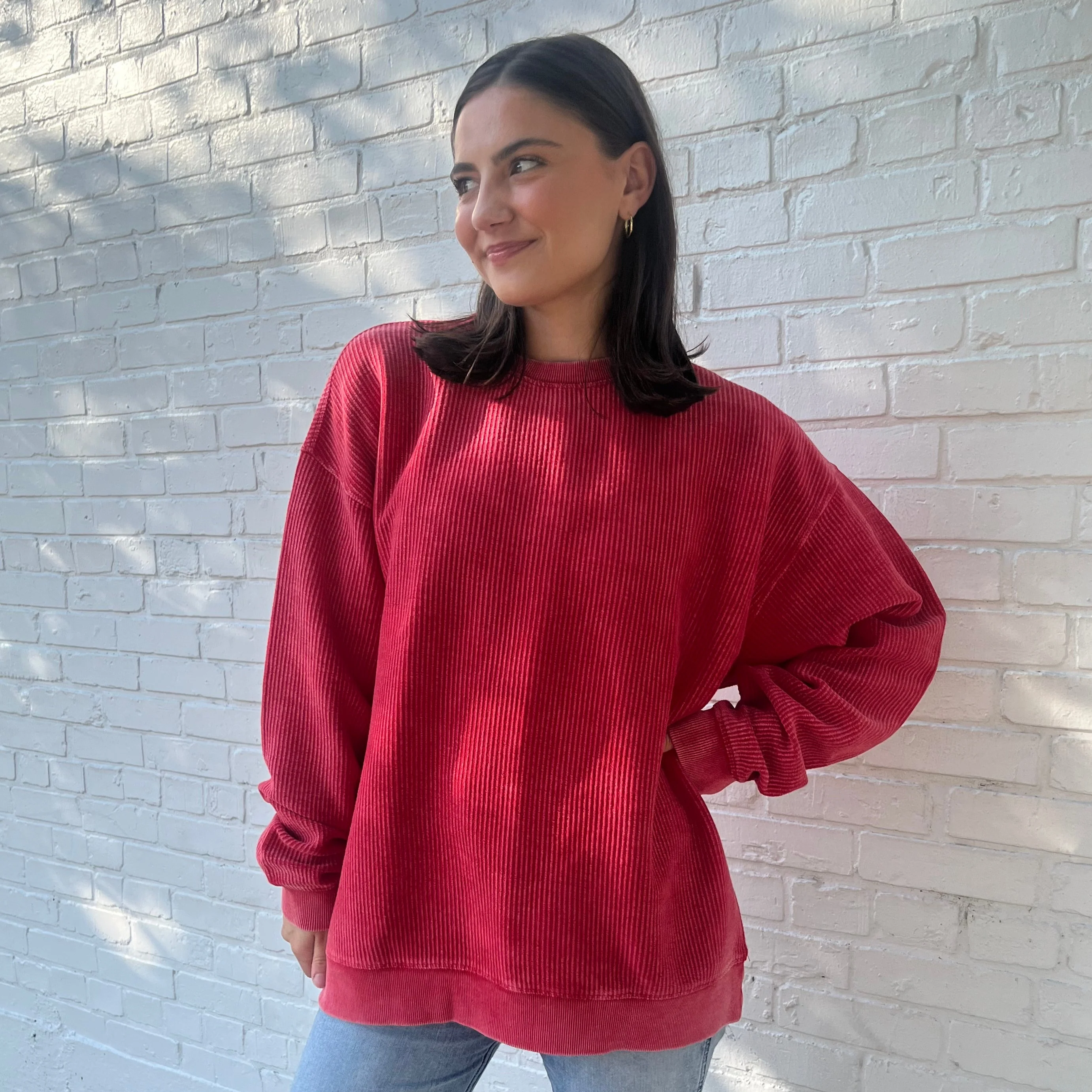 Image of Red Oversized Corded Crew