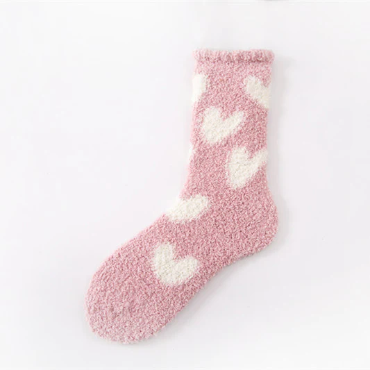 Image of Pink/White Heart Fuzzy Socks