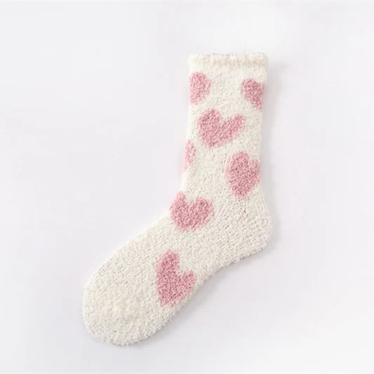 Image of White/Pink Heart Fuzzy Socks