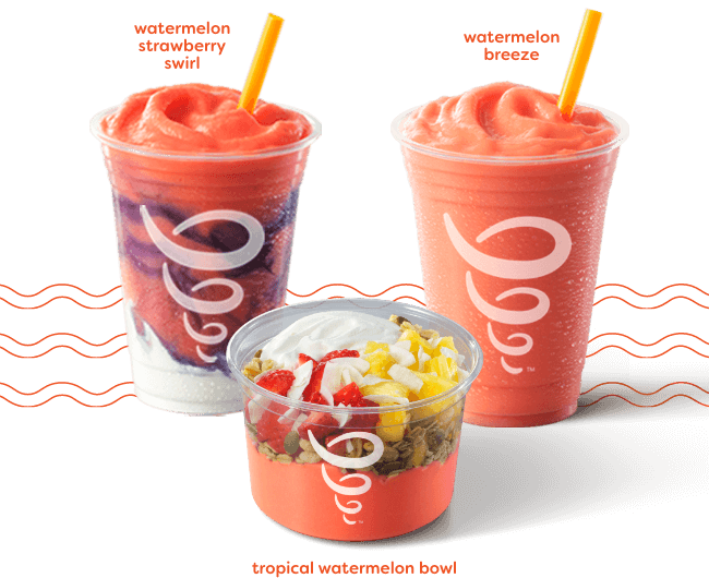 Watermelon smoothies, over ice, and bowls