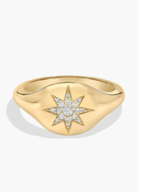 Diamond Star Signet Ring in 14K Yellow Gold