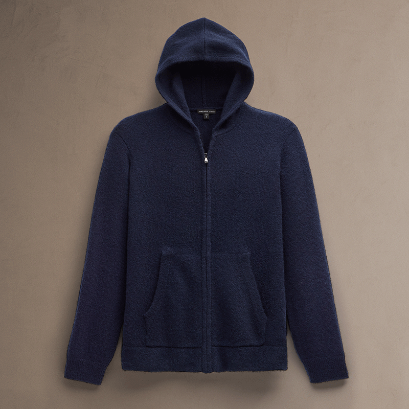 MEN'S LIGHTWEIGHT TEXTURED CASHMERE ZIP UP HOODIE